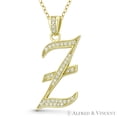 thumbnail image 1 of Initial Letter "Z" Cursive Script Cubic Zirconia CZ Crystal Pendant in .925 Sterling Silver w/ 14k Yellow Gold, 1 of 1