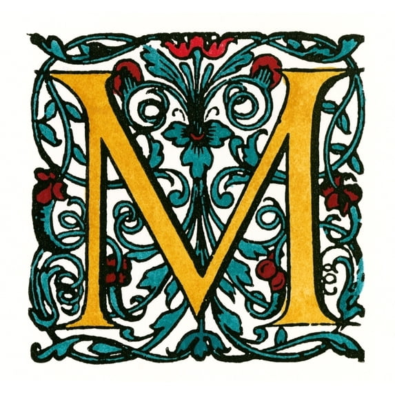 Initial 'M' 17Th Century. Na Decorative Initial 'M' With Floral Design. Woodcut Dutch 17Th Century. Print by