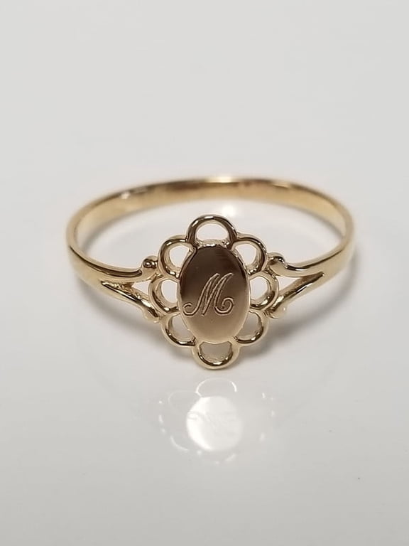 Initial M Capital Midi Victorian Antique Style Ring, Gold Plated 925 Silver ring