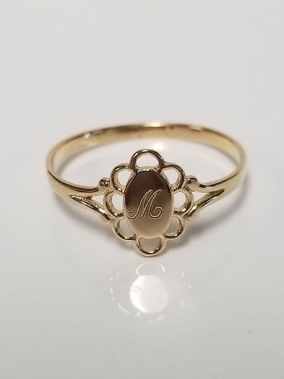 Initial M Capital Midi Victorian Antique Style Ring, Gold Plated 925 Silver ring