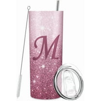 Initial M Monogrammed Tumblers with Lids and Straws - 20oz Personalized Gifts for Girls, Women, Mom, Teacher, Wedding, Graduation