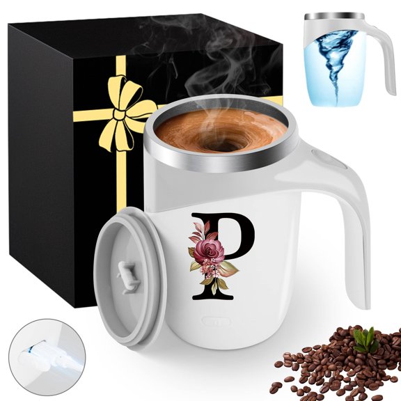 Initial Magnetic Stirring Coffee Mug Stainless Insulated Travel Cup Teacher Co worker Assistant Principal Christmas Paraprofessional Administrative It Hr Admin Day French Nursing Spanish Swim Gift,P