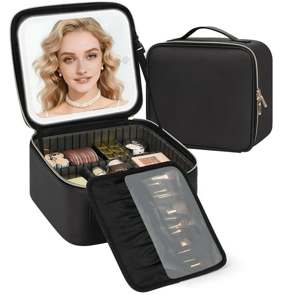 Initial Makeup Bag with LED Mirror for Women, Personalized Travel Cosmetic Organizer Train Case, Christmas Gifts for Teens Girls Grandkids Graduation Teacher Friends, Trendy Stuff