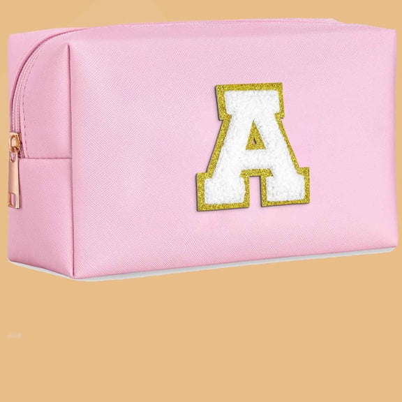 Initial Makeup Bag, Personalized Preppy Cosmetic Toiletry Bag
