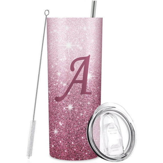 Initial Monogrammed Tumbler Cup Gifts, Personalized 20oz Tumblers with Lids and Straws for Girls, Women, Mom, Teacher, Wedding, Graduation