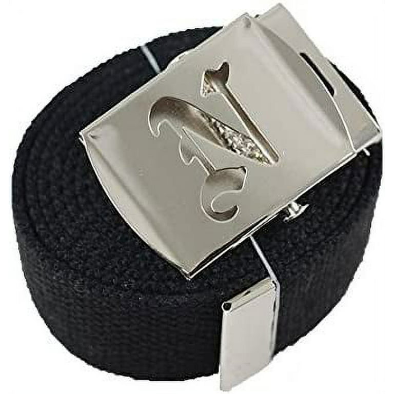 Old English Initial N Canvas Military Web Black Belt & Silver Buckle 60  Inch