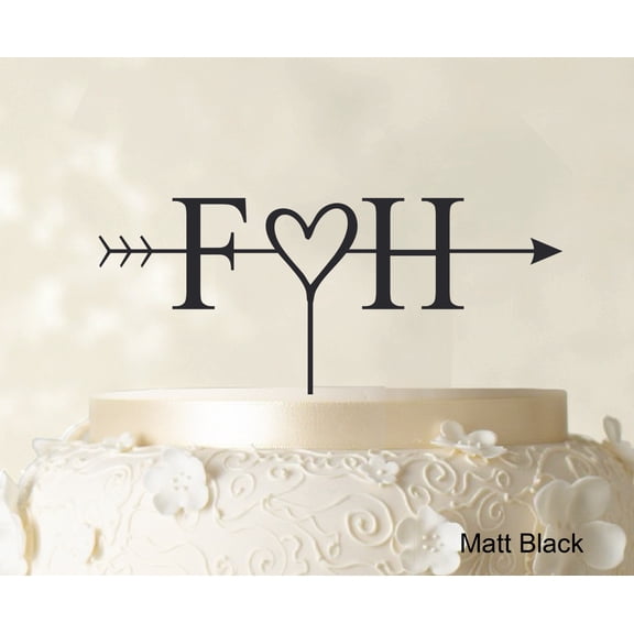 "Initial Name Cake Topper Personalized Matt Black Cake Topper Color Option Available 5""-7"" Inches Wide"