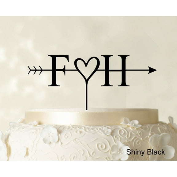 "Initial Name Cake Topper Personalized Shiny Black Cake Topper Color Option Available 5""-7"" Inches Wide"