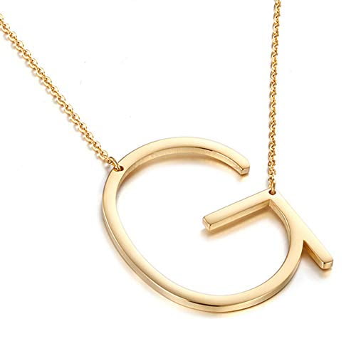 Initial Necklace 18K Gold Plated Stainless Steel Large Big Letters ...