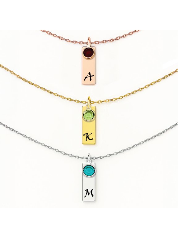 Initial Necklace with Birthstone for Women – Custom Rose Gold Necklace, Dainty Gemstone Necklace, Birth Stone Jewelry – Personalized Birthday Gift for Her – Rose Gold Plated Jewelry