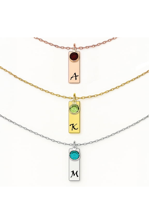 Initial Necklace with Birthstone for Women – Custom Rose Gold Necklace, Dainty Gemstone Necklace, Birth Stone Jewelry – Personalized Birthday Gift for Her – Rose Gold Plated Jewelry