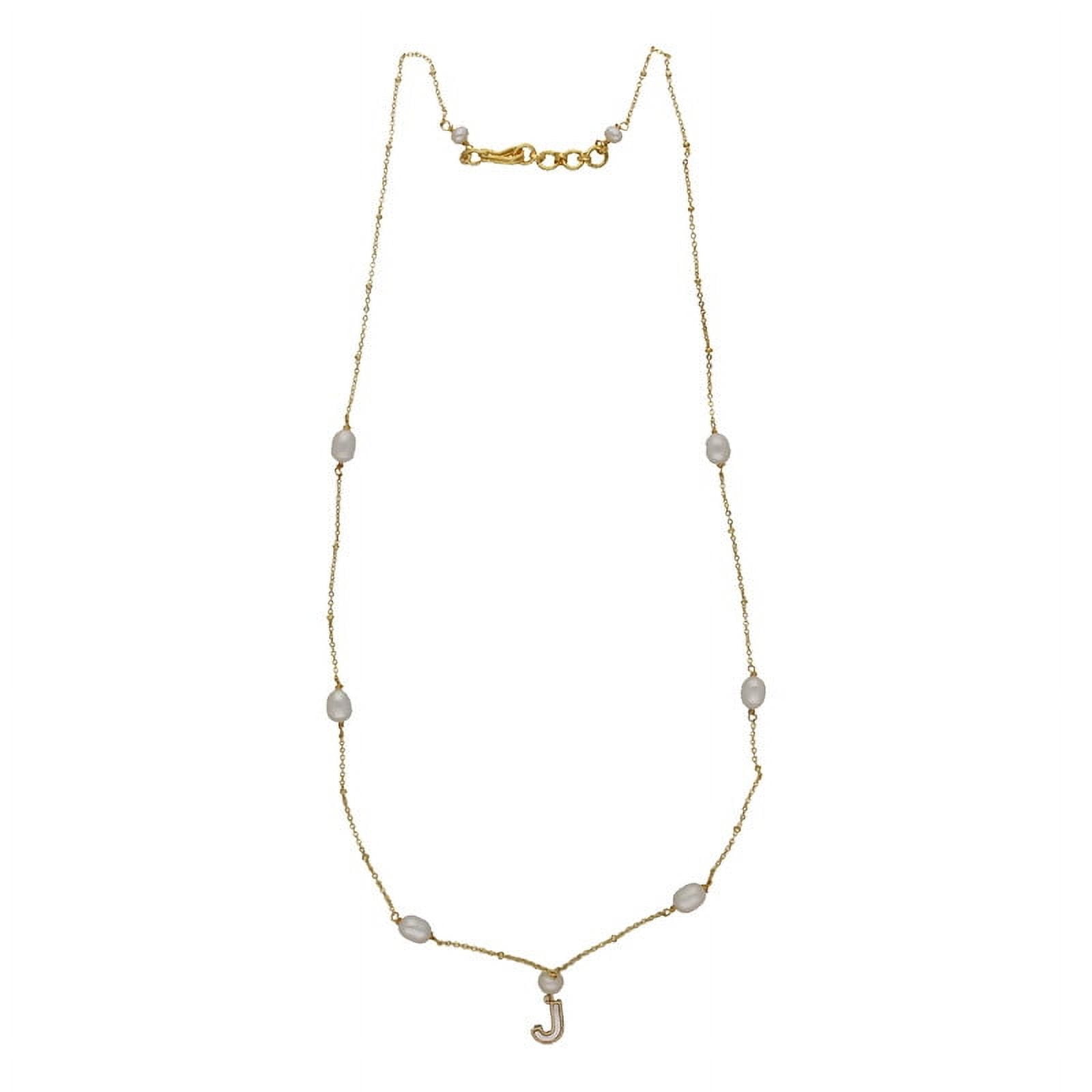 SRI JAGDAMBA PEARLS Initial Necklace J Alphabetic Freshwater Pearl Gold Plated Pendant Set For Women