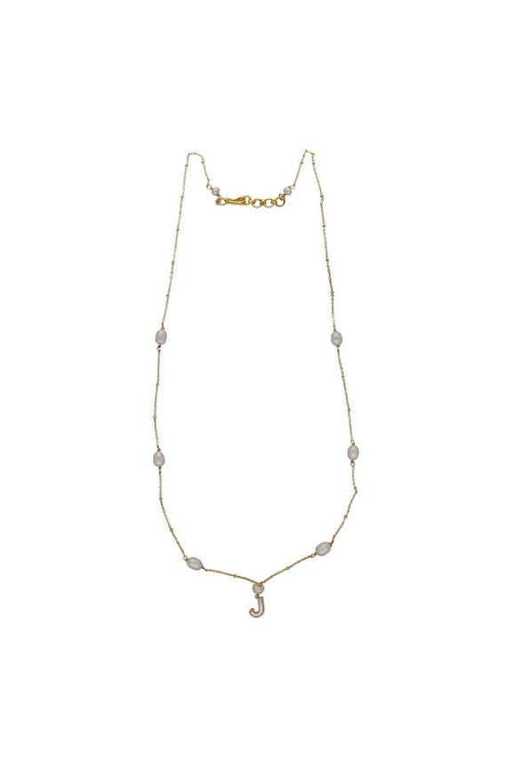 Initial Necklace J Alphabetic Freshwater Pearl Gold Plated Pendant Set For Women