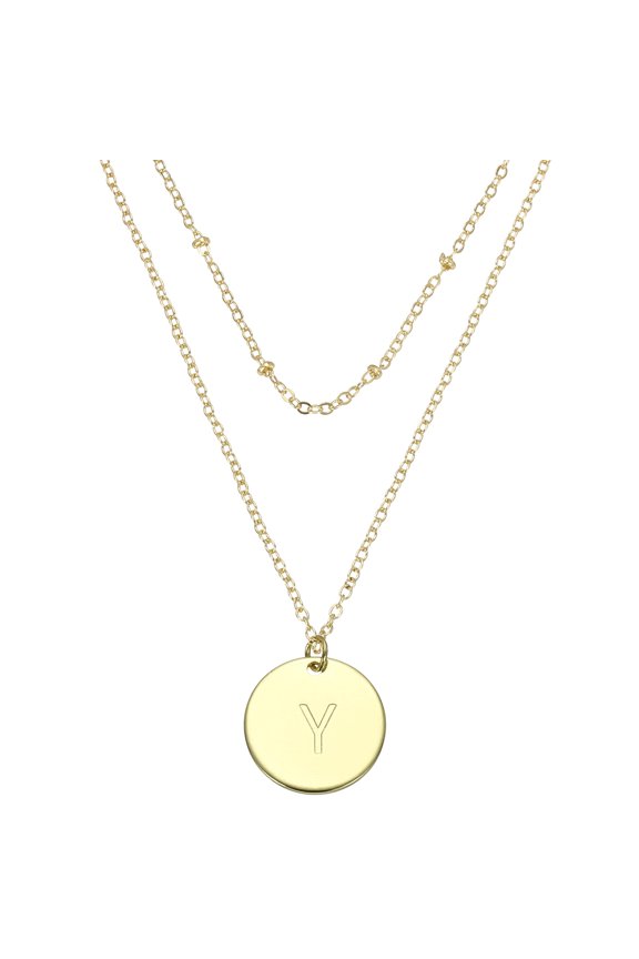 Initial Necklace Letter Necklace, Disc Pendant Alphabet Layered Necklace Tiny Initial Necklace Gold Tone for Teens Women Birthday Gifts, A