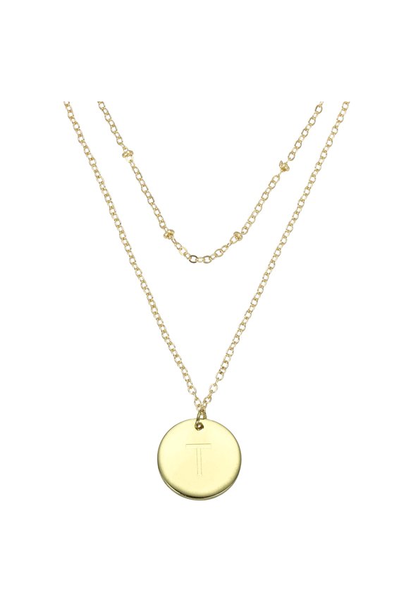 Initial Necklace Letter Necklace, Disc Pendant Alphabet Layered Necklace Tiny Initial Necklace Gold Tone for Teens Women Birthday Gifts, F