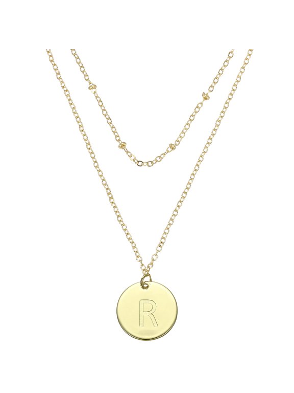 Initial Necklace Letter Necklace, Disc Pendant Alphabet Layered Necklace Tiny Initial Necklace Gold Tone for Teens Women Birthday Gifts, H
