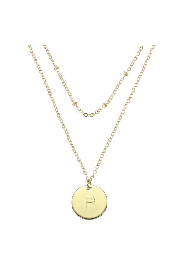 Initial Necklace Letter Necklace, Disc Pendant Alphabet Layered Necklace Tiny Initial Necklace Gold Tone for Teens Women Birthday Gifts, I