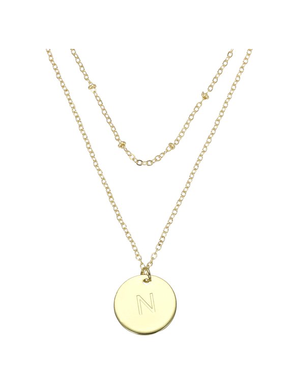 Initial Necklace Letter Necklace, Disc Pendant Alphabet Layered Necklace Tiny Initial Necklace Gold Tone for Teens Women Birthday Gifts, K