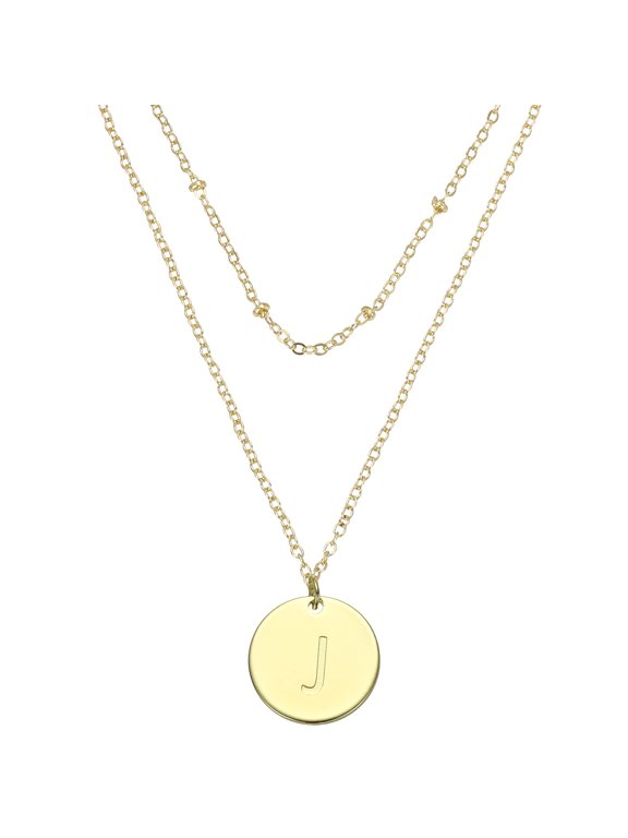 Initial Necklace Letter Necklace, Disc Pendant Alphabet Layered Necklace Tiny Initial Necklace Gold Tone for Teens Women Birthday Gifts, P