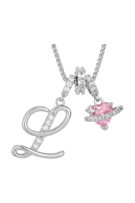 Initial Necklace,Necklace for Women,Personalized Colored Rose Heart Letter Pendant Necklace - Romantic Jewelry Gift for Anniversary Adjustable Chain Initial Letter Pendant Necklace(MulticolorL)