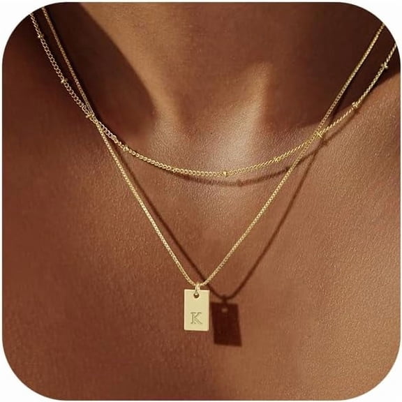 Initial Necklace For Women, 14K Real Gold Plated Layered Letter Pendant Necklace Set Dainty Capital Monogram Choker Trendy Personalized Tiny Alhpabets A-Z Tag Charm Name Necklace Jewelry Gif[o17]