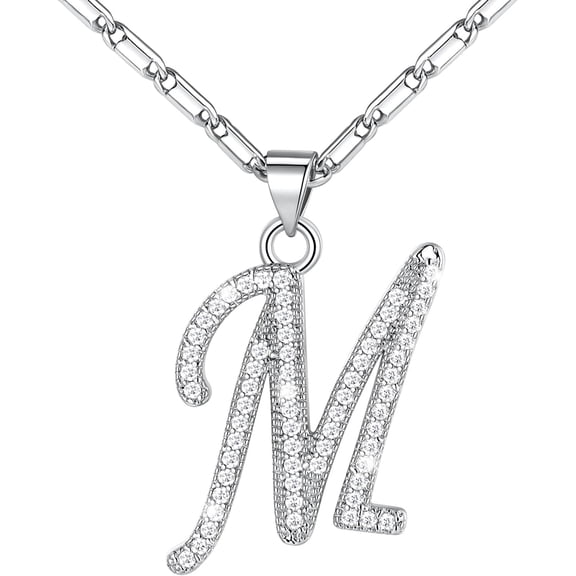 Initial Necklace for Women, Gold/Platinum Plated CZ Crystal Letter A-Z Pendant Necklace, Shiny 20 Inch Name Chain Dainty Personalized Jewelry for Men Mom Wife Friend