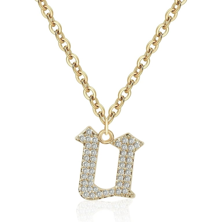 Initial Necklace for Women 14K Gold Plated Old English Lowercase