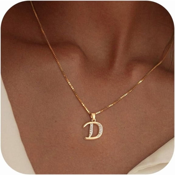 Initial Necklace for Women, 14K Gold Plated Box Chain Letter Pendant, Trendy Name Necklace, Dainty Personalized Jewelry Gift for Her