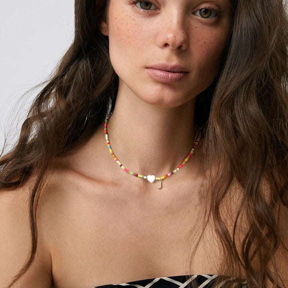 Initial Necklaces For Women, Colorful Beaded Necklace, Y2K Shell Beach Necklace Letter Choker Necklace Handmade Jewelry Gifts[o6269]