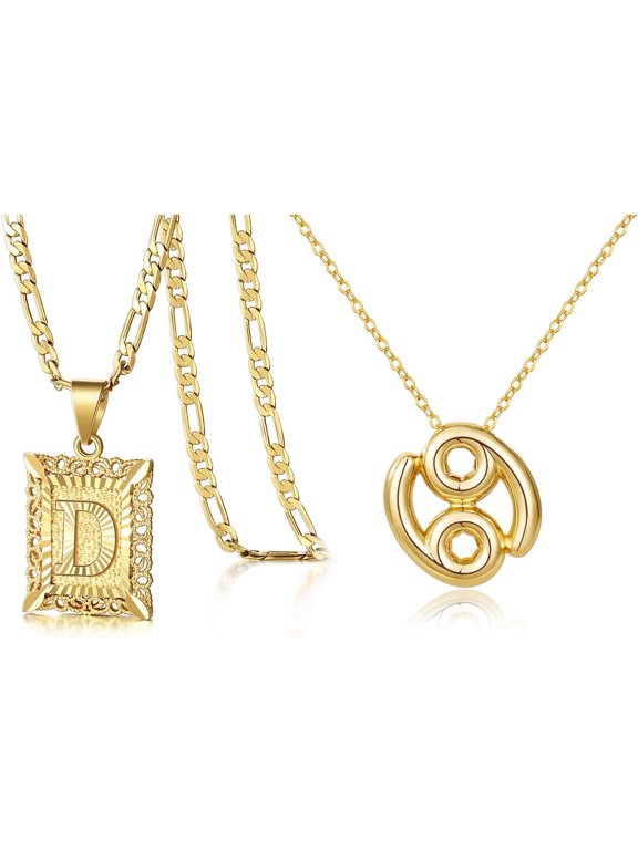 Initial Necklaces Gold D with Zodiac Necklace