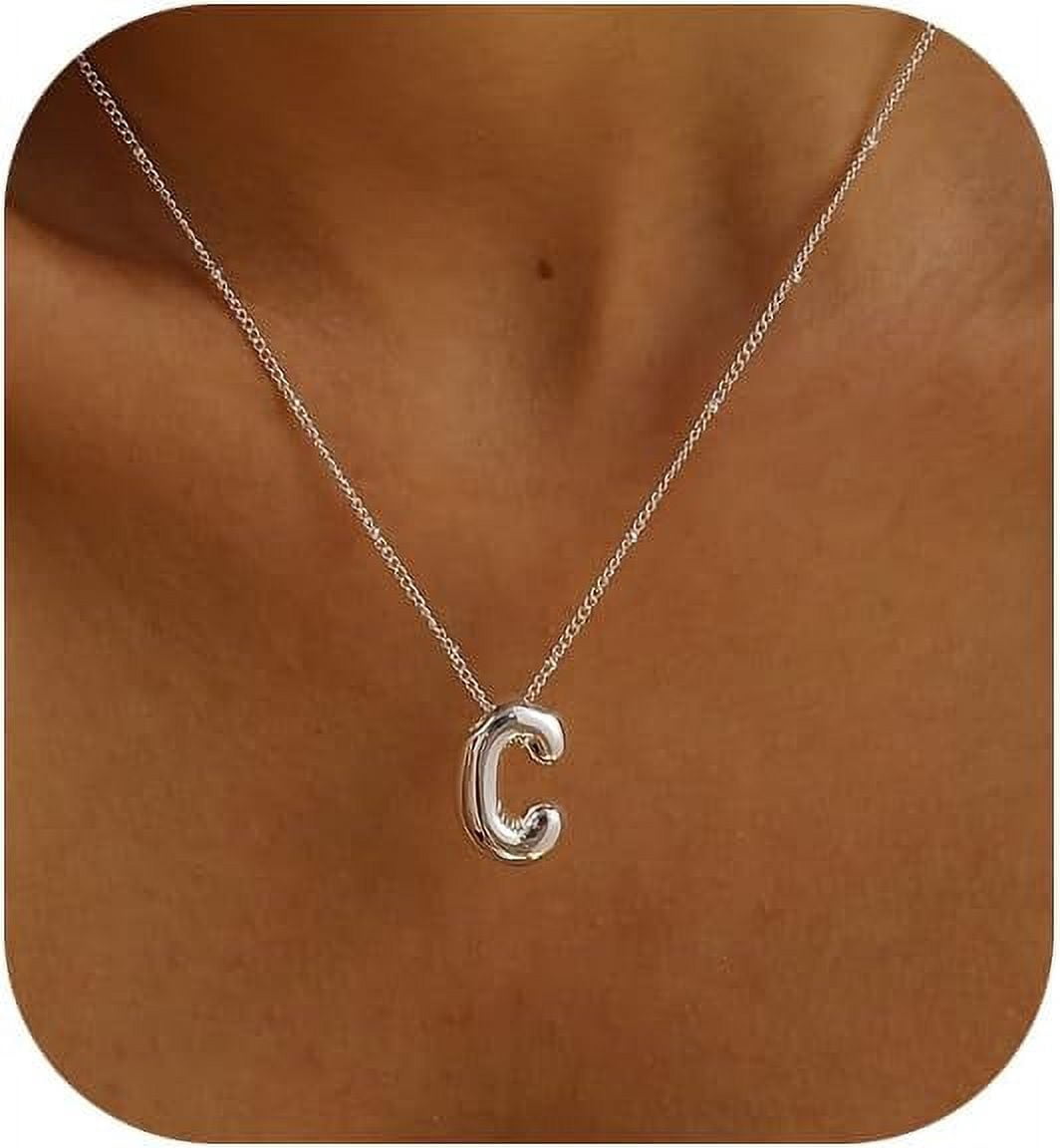 Initial Necklaces for Women, 14k Gold Plated Bubble Letter Necklace Chunky Gold Necklace Dainty Charm Initial Necklaces for Women Trendy Custom Preppy Stocking Stuff Necklace Christmas Gifts