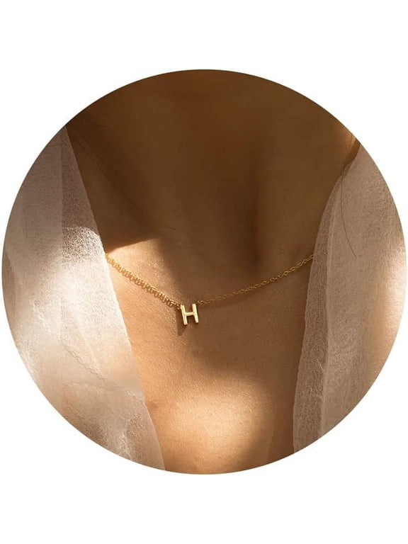 Initial Necklaces for Women, 14k Gold Plated Dainty Gold Letter Necklace Tiny Initial Pendant Necklace Cute Letter Name Choker Necklaces for Women Simple Gold Jewelry for Women Gifts