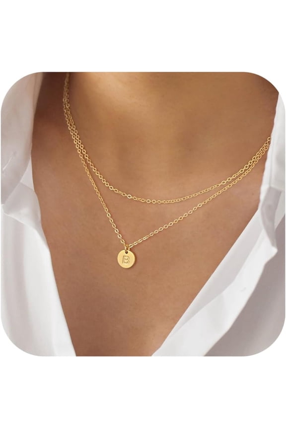 Initial Necklaces For Women - 16K Gold Layered Initial Necklace Choker Necklace, Tiny Personalized Letter A-Z Customized Coin Pendant Necklace, Jewelry For Women[o2475]