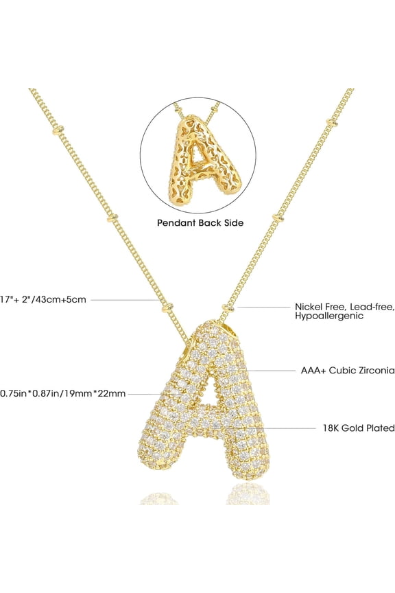 Initial Necklaces For Women, Cubic Zirconia Bubble Letter Necklace 18K Gold Plated Balloon Alphabet Pendant Chain Necklace Dainty Puffy Name Necklace Personalized Jewelry[o5652]