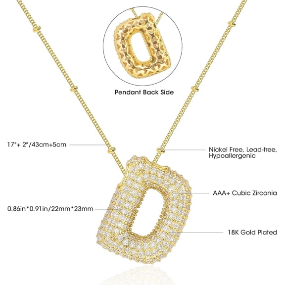 Initial Necklaces For Women, Cubic Zirconia Bubble Letter Necklace 18K Gold Plated Balloon Alphabet Pendant Chain Necklace Dainty Puffy Name Necklace Personalized Jewelry[o5653]