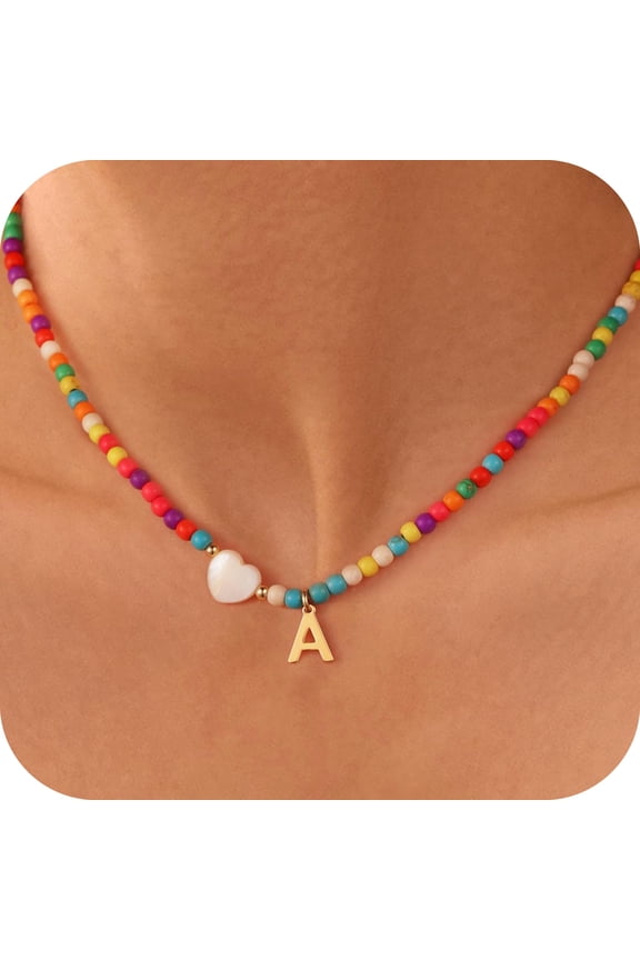 4 5 6 7 8 9 10 11 12 13 14 15 16 Year Old Birthday Gifts for Tween Teen Teenage Girl Gift Idea Colorful Initial Beaded Heart Choker Necklaces for Women Girls Letter A-Z Jewelry