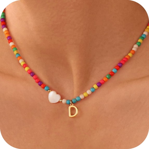 Turandoss Colorful Initial Beaded Heart Choker Necklaces for Women Girls Letter A-Z Kids Jewelry Trendy Personalized Birthday Gifts for Women Teen Girl Her