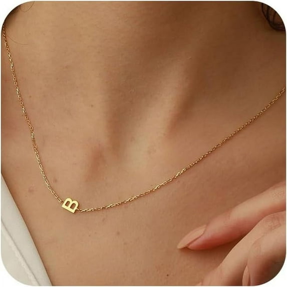Initial Necklaces for Women, Dainty Gold Letter Necklace 14k Gold Plated Sideways Initial Necklace Cute Gold Name Necklace Simple Gold Choker Necklaces for Women Trendy Gold Jewelry Gifts
