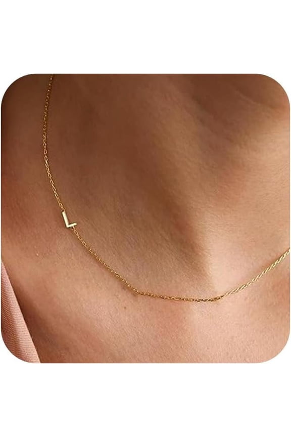 Initial Necklaces for Women, Dainty Gold Letter Necklace 14k Gold Plated Sideways Initial Necklace Cute Gold Name Necklace Simple Gold Choker Necklaces for Women Trendy Gold Jewelry Gifts