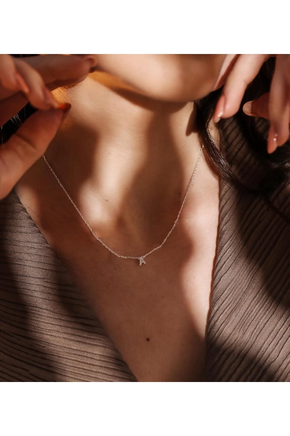 Initial Necklaces For Women, Dainty Silver Letter Necklace Sterling Silver Personalized Cz Initial Necklace Cute Monogram Name Necklace Simple Silver Necklace For Women Trendy Silver Jewelry[o236]