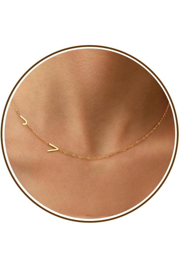 Initial Necklaces for WomenName Necklace Gold Sideways Dainty Initial Necklaces for Women 2 Initials Adjustable Gold Choker Necklace for GLfriend Friend Gifts for Adults Jewelry[w626]