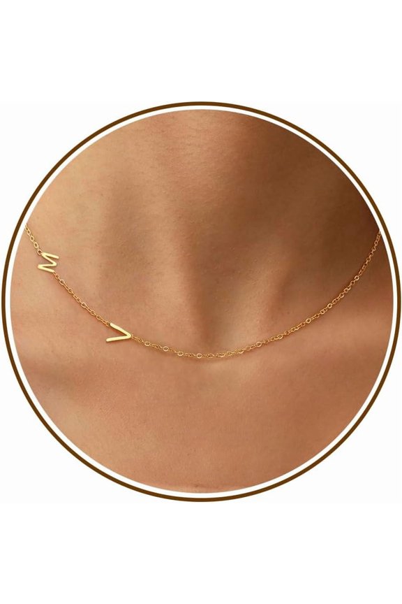 Initial Necklaces for WomenName Necklace Gold Sideways Dainty Initial Necklaces for Women 2 Initials Adjustable Gold Choker Necklace for GLfriend Friend Gifts for Adults Jewelry[o060]