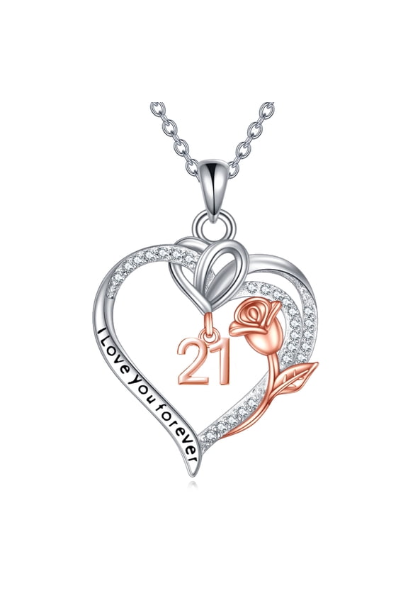 Initial Necklaces for Women Sterling Silver Initial Necklace Heart Rose Flower Letter Pendant Jewelry for Mom Grandmother Her Wife Girlfriend Birthday Christmas Gifts