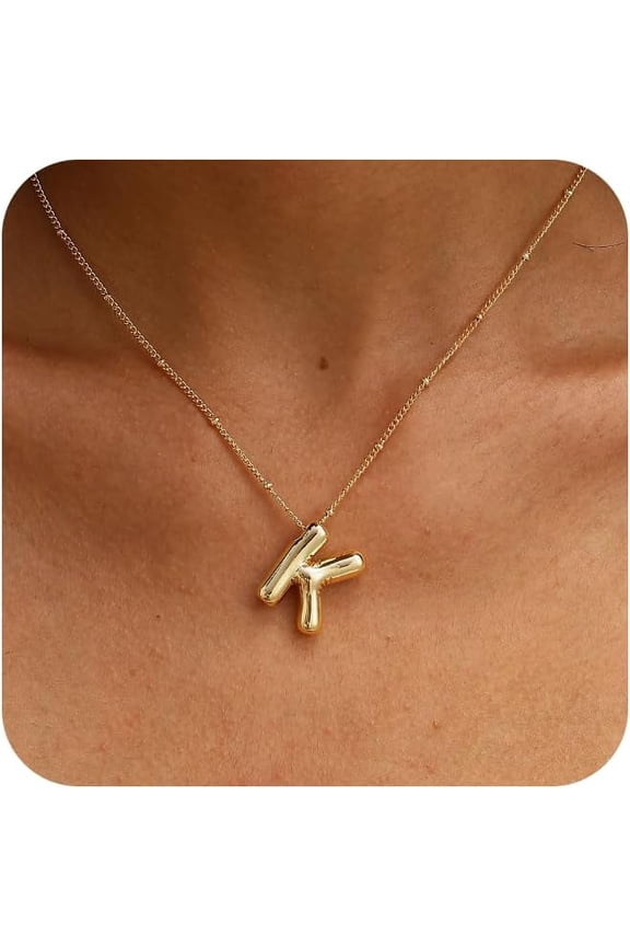 Initial Necklaces For Women,Trendy Bubble Letter Necklace Gold Plated Dainty Bubble Letter Necklace Chunky Gold Initial Pendant Necklace Charm Custom Name Necklace Jewelry For Women Gifts[o5945]