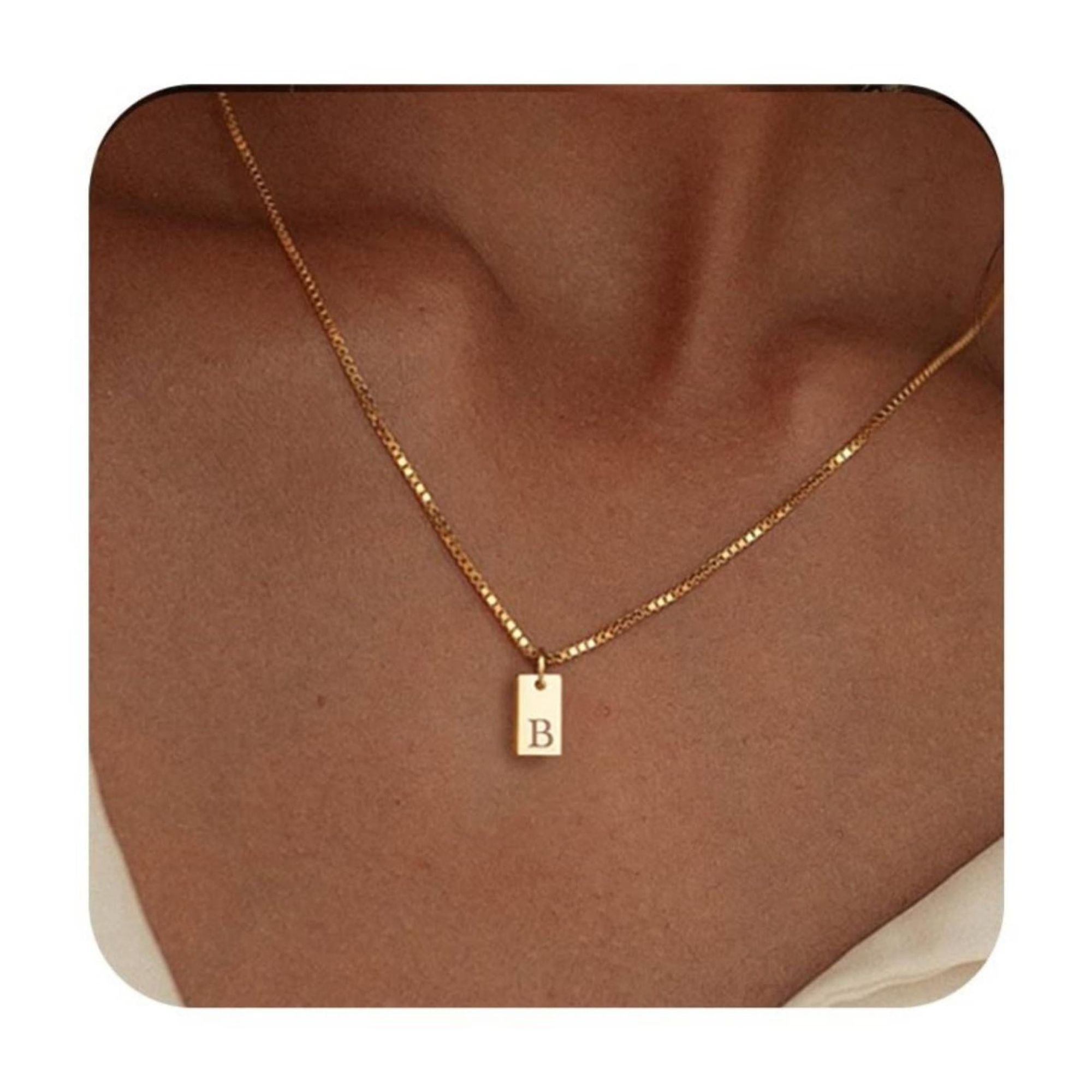 Initial Necklaces for Women 14K Gold Plated Personalized Initial Tag Pendant Necklace for Her