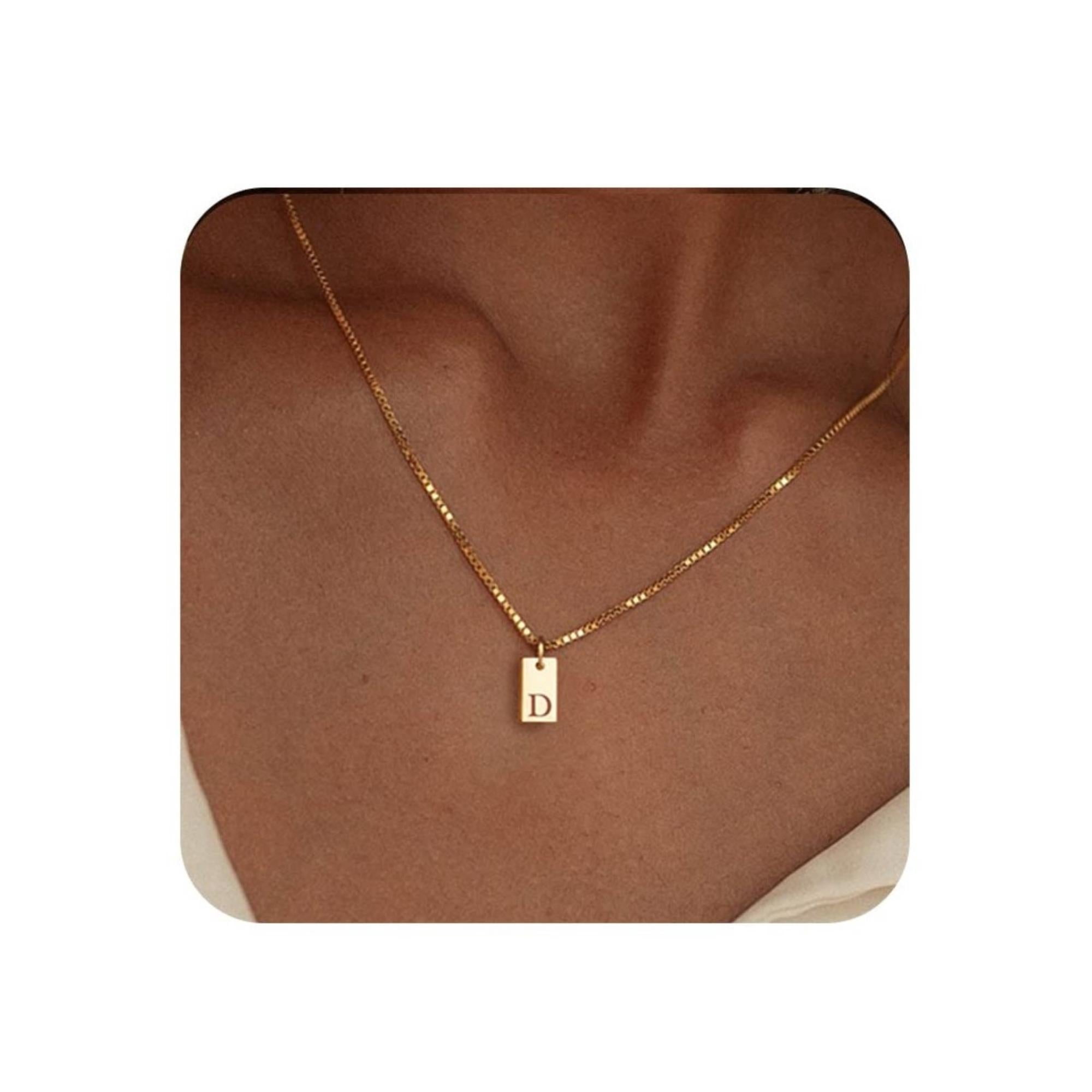 Initial Necklaces for Women 14K Gold Plated Personalized Initial Tag Pendant Necklace for Her