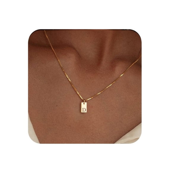 Initial Necklaces for Women 14K Gold Plated Personalized Initial Tag Pendant Necklace for Her