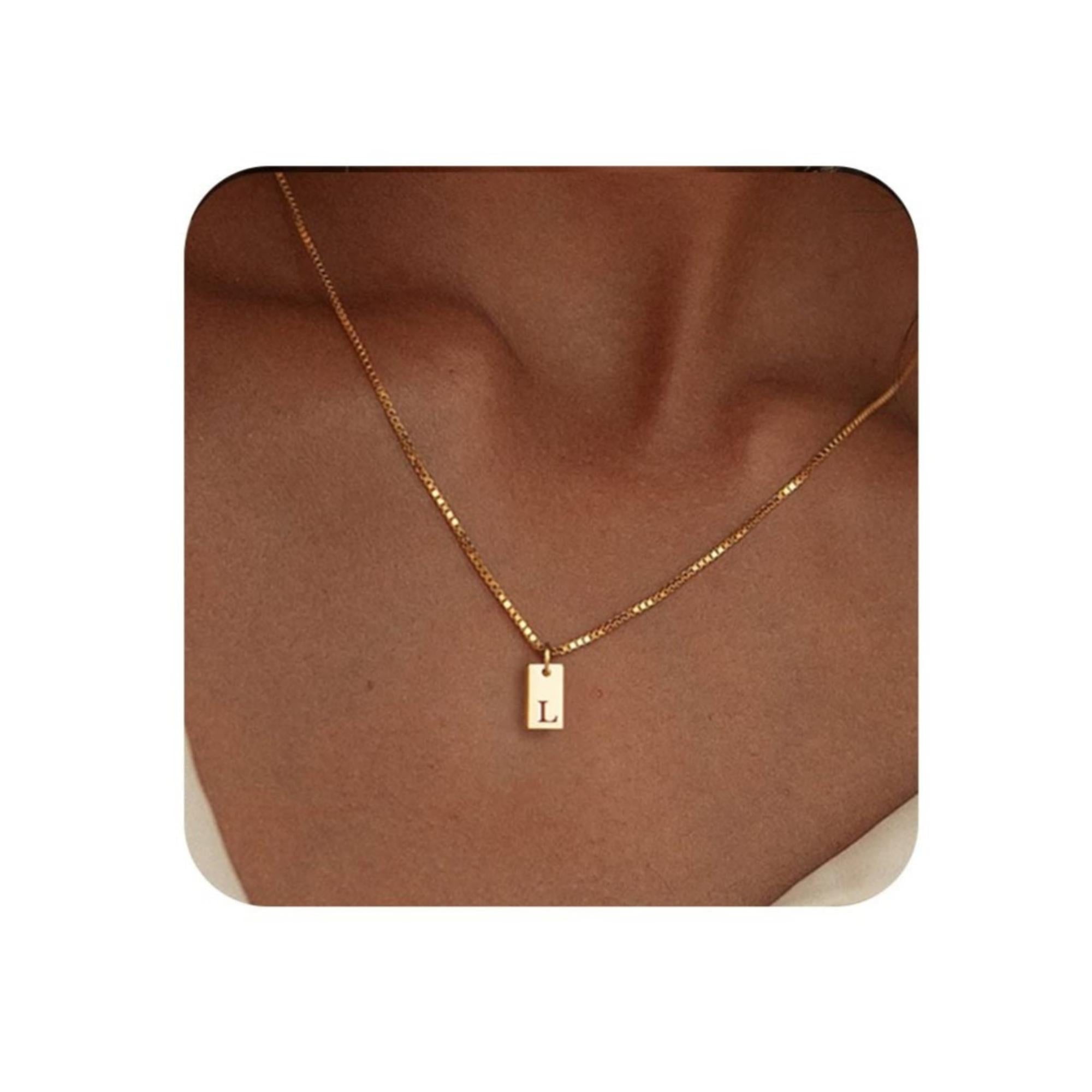 Initial Necklaces for Women 14K Gold Plated Personalized Initial Tag Pendant Necklace for Her