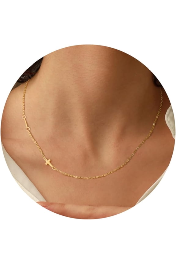 Initial Necklaces for Women, 18k Gold Plated Sideways Letter Necklace Dainty Cross Custom Name Necklace Personalized Jewelry Gift