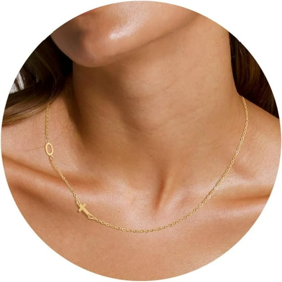 Initial Necklaces for Women, 18k Gold Plated Sideways Letter Necklace Dainty Cross Custom Name Necklace Personalized Jewelry Gift